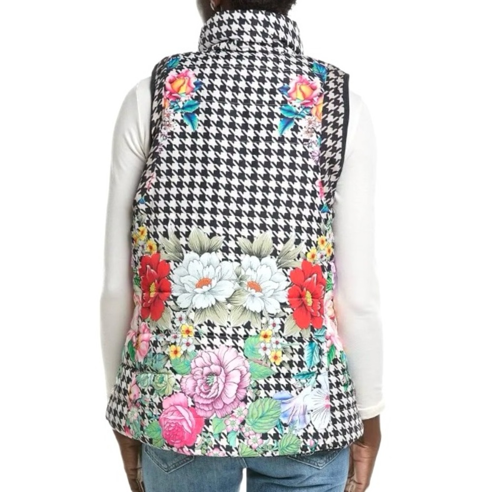 NEW Johnny Was Sasha Vest Reversible Puffer Houndstooth Floral Black White Sz M - Picture 6 of 16